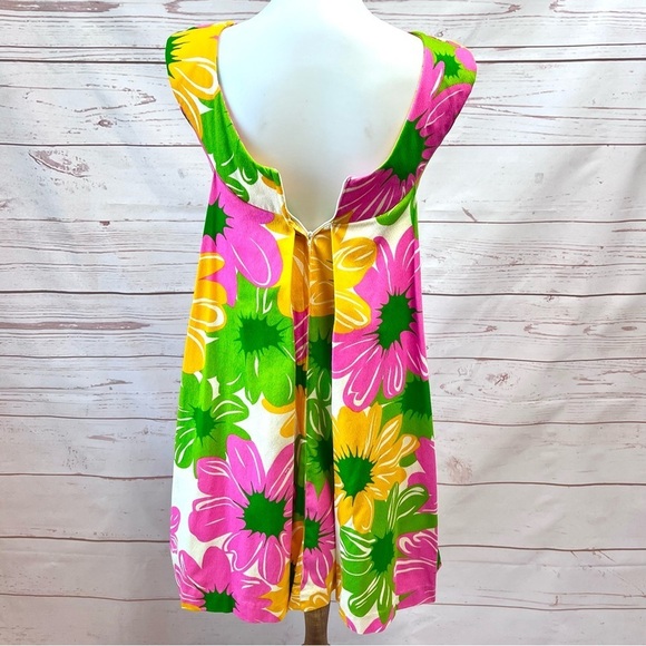 Vintage Hawaiian MCM Mid Century Mod Neon Flower Power Shift Cape Dress - Picture 10 of 14
